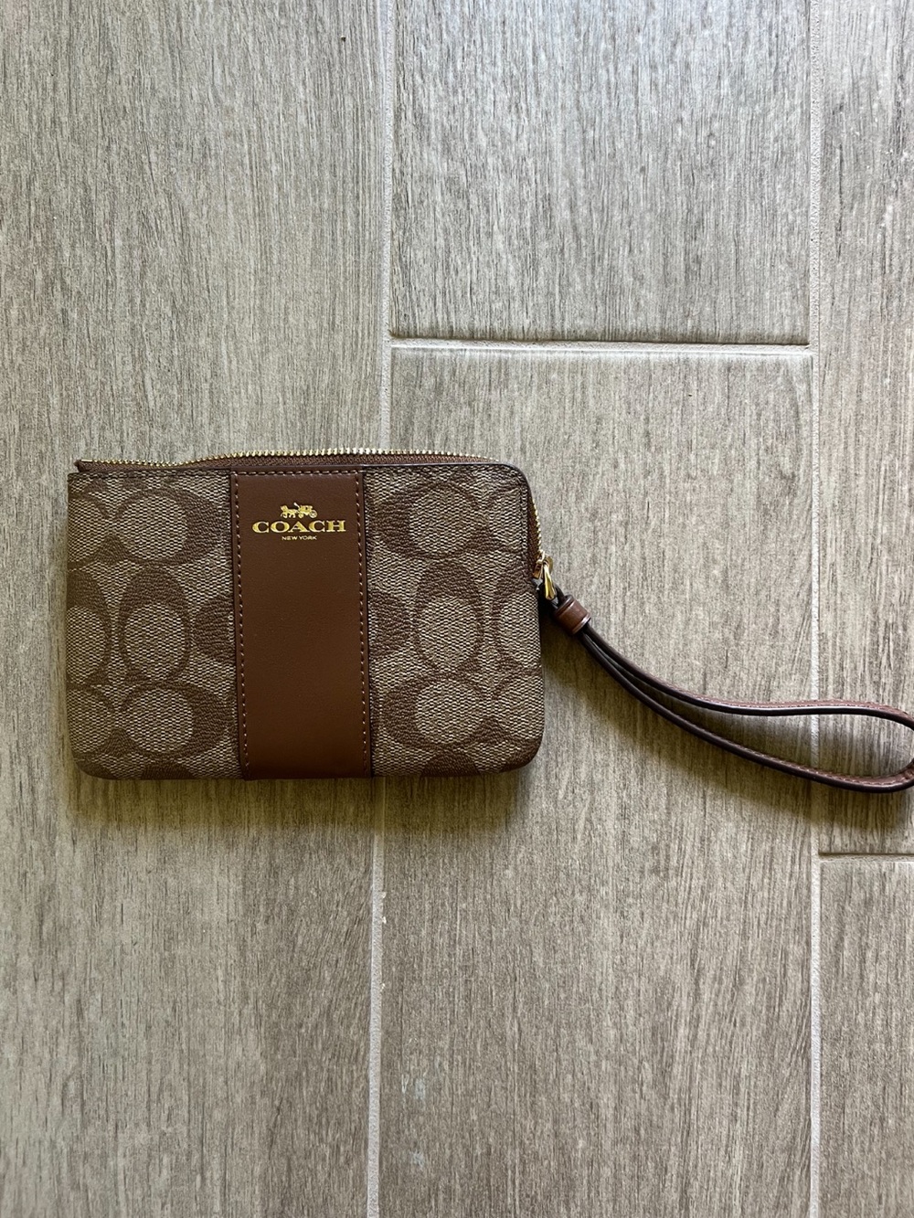 Coach Brown Signature Zip Wristlet Wallet